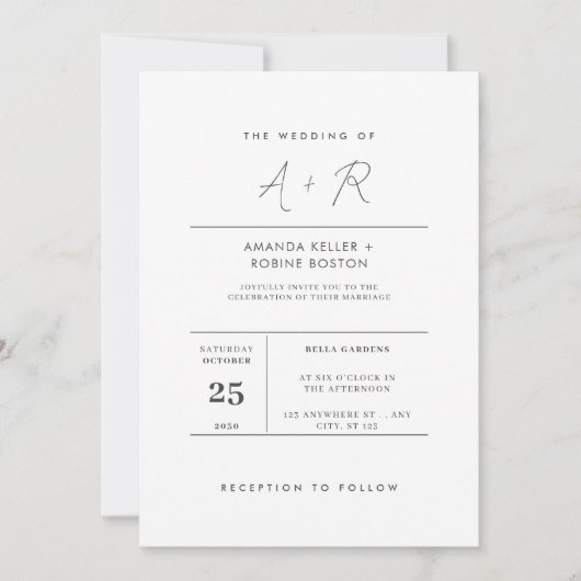 Moderne minimalistische Initialen bruiloft Kaart (Voorkant)