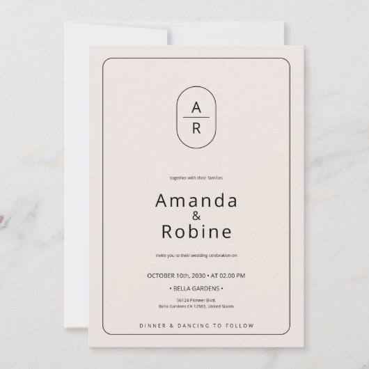 Moderne minimalistische Initialen bruiloft uitnodi Kaart (Voorkant)