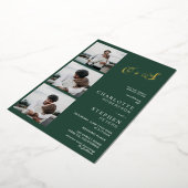 Moderne minimalistische initialen foto groene goud folie uitnodiging (Gedraaid)