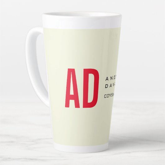 Moderne minimalistische Initialen Rood Monogram Be Latte Mok (Linkerhoek)
