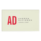 Moderne minimalistische Initialen Rood Monogram Be Naambadge (Voorkant)