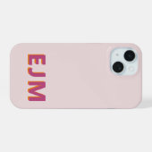Moderne Minimalistische Initiële Monogram Roze iPhone 15 Case (Achterkant horizontaal)