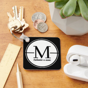 Moderne Minimalistische Initiële Monogram Vierkant Sleutelhanger