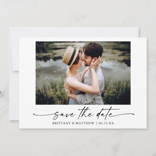 Moderne, minimalistische inkt Pen script foto Save The Date (Voorkant)