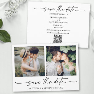 Moderne Minimalistische Inkt Script 2 Foto QR Code Save The Date