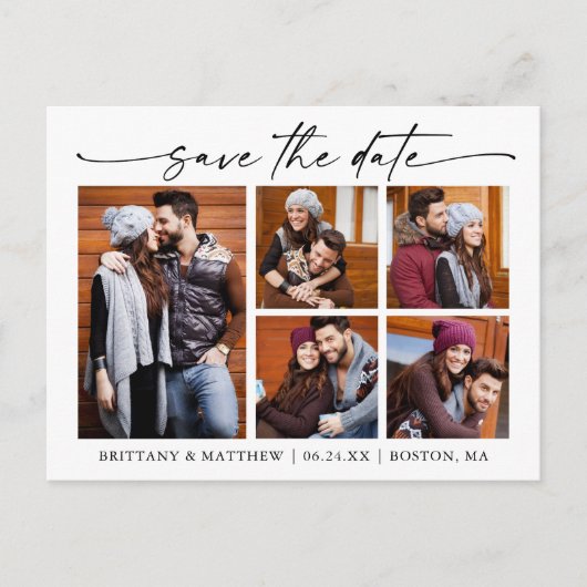 Moderne minimalistische inkt Script 5 foto opslaan Briefkaart (Voorkant)