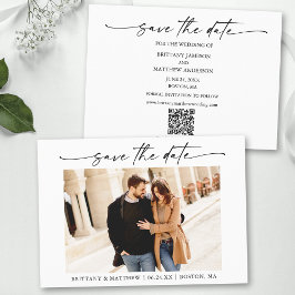 Moderne minimalistische inkt script foto QR code Save The Date