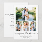 Moderne Minimalistische Inkt Script Koppel 4 Foto' Save The Date (Voorkant / Achterkant)