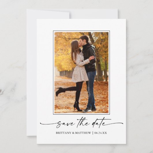 Moderne, minimalistische inktkoppeling foto save the date (Voorkant)