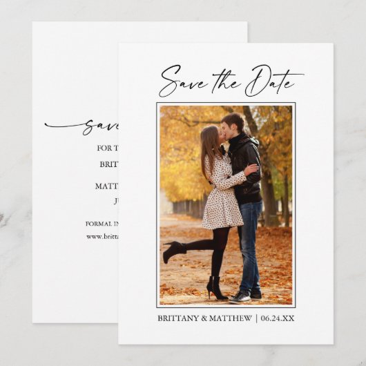 Moderne, minimalistische inktpennen save the date (Voorkant / Achterkant)