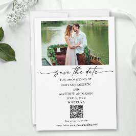 Moderne minimalistische inktpenscript QR-code foto Save The Date