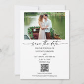 Moderne minimalistische inktpenscript QR-code foto Save The Date (Voorkant)