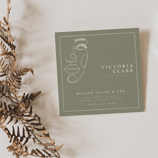 Moderne minimalistische ivoor / olijfsalon vierkante visitekaartje