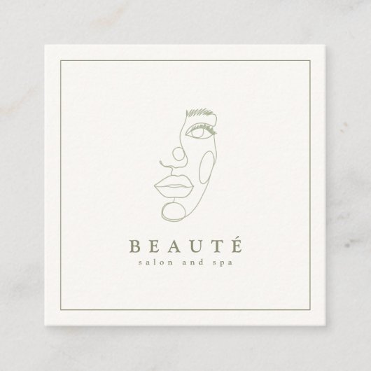Moderne minimalistische ivoor / olijfsalon vierkante visitekaartje (Voorkant)