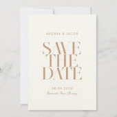 Moderne minimalistische ivoor tan chique bruiloft save the date (Voorkant)