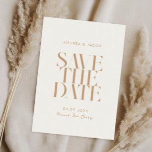 Moderne minimalistische ivoor tan chique bruiloft save the date