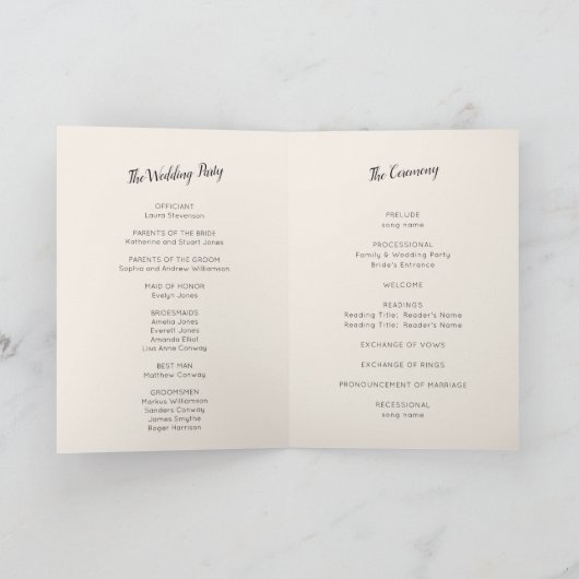 Moderne minimalistische ivoorcrème zwarte bruiloft programma (Binnen)