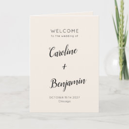 Moderne minimalistische ivoorcrème zwarte bruiloft programma