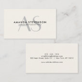 Moderne minimalistische ivoren/zwarte monogrammen visitekaartje (Voorkant / Achterkant)