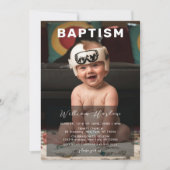 Moderne minimalistische jongen Baby foto doop Kaart (Voorkant)