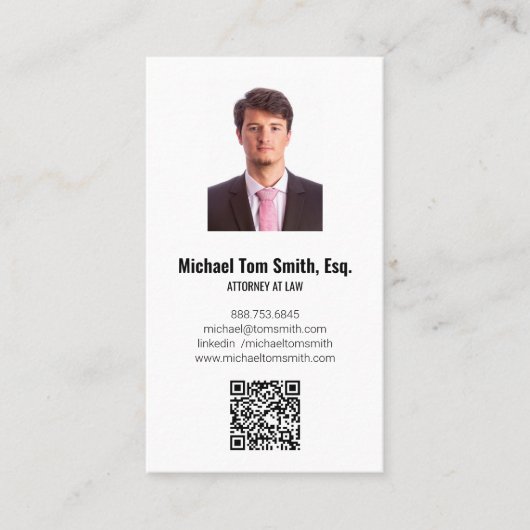 Moderne Minimalistische Jurist Foto & QR Code Vert Visitekaartje (Voorkant)