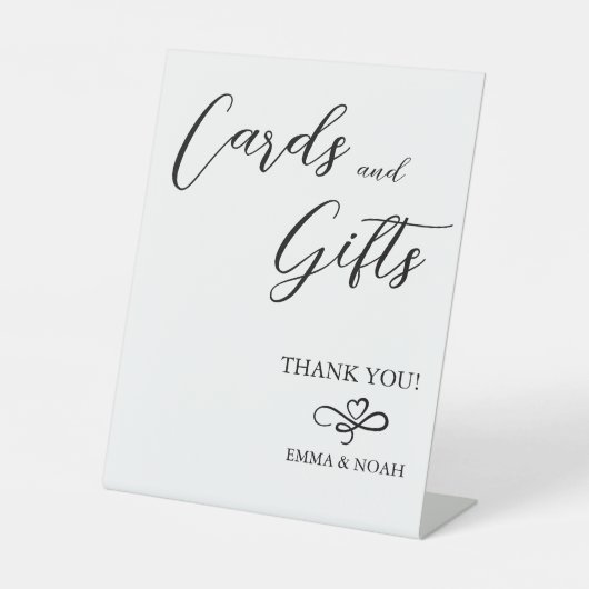 Moderne minimalistische kaarten en cadeaubonnen reclamebord met voetstuk (Voorkant)