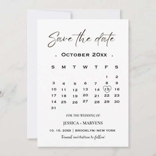 Moderne minimalistische kalender foto save the dat kaart (Voorkant)