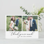 Moderne minimalistische kalligrafie 2 foto's bedankkaart (Staand voorkant)