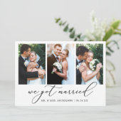 Moderne minimalistische kalligrafie 3 Fotobruiloft Aankondiging (Staand voorkant)