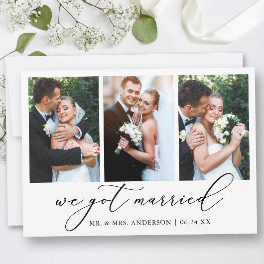 Moderne minimalistische kalligrafie 3 Fotobruiloft Aankondiging