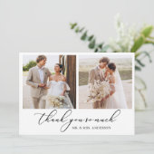 Moderne minimalistische kalligrafie 3 Fotobruiloft Bedankkaart (Staand voorkant)