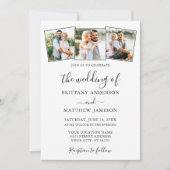 Moderne minimalistische kalligrafie 3 Fotobruiloft Kaart (Voorkant)