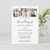 Moderne minimalistische kalligrafie 3 Fotobruiloft Kaart (Staand voorkant)