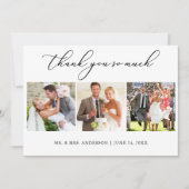 Moderne minimalistische kalligrafie 3 Foto's bruil Bedankkaart (Voorkant)