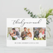 Moderne minimalistische kalligrafie 3 Foto's bruil Bedankkaart (Staand voorkant)
