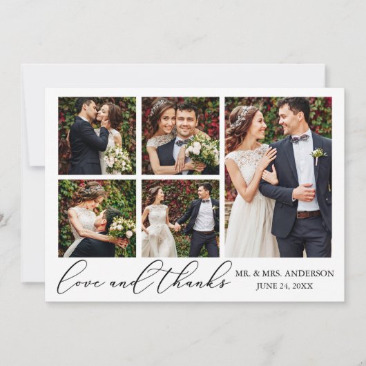 Moderne minimalistische kalligrafie 6 foto liefde  bedankkaart (Voorkant)