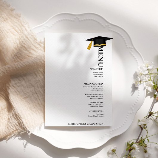 Moderne minimalistische kalligrafie afstudeerfeest menu