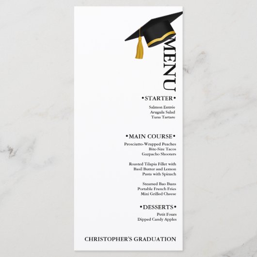 Moderne minimalistische kalligrafie afstudeerfeest menu (Voorkant)