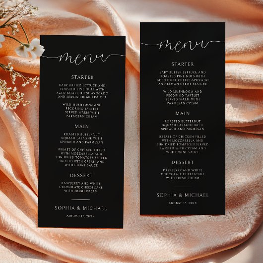 Moderne minimalistische kalligrafie Black Wedding Menu