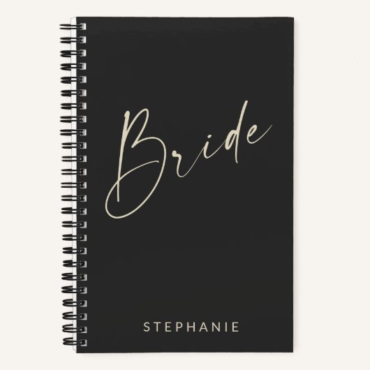 Moderne minimalistische kalligrafie bruid zwart wi notitieboek (Voorkant)