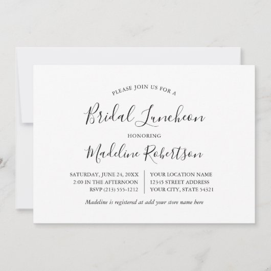 Moderne minimalistische kalligrafie bruids lunch kaart (Voorkant)