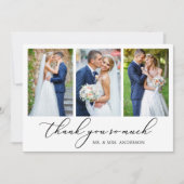 Moderne minimalistische kalligrafie bruiloft 3 fot bedankkaart (Voorkant)