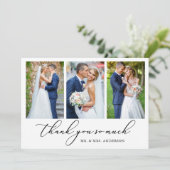 Moderne minimalistische kalligrafie bruiloft 3 fot bedankkaart (Staand voorkant)