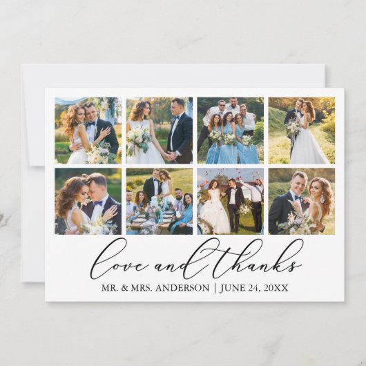 Moderne minimalistische kalligrafie bruiloft 8 fot bedankkaart (Voorkant)