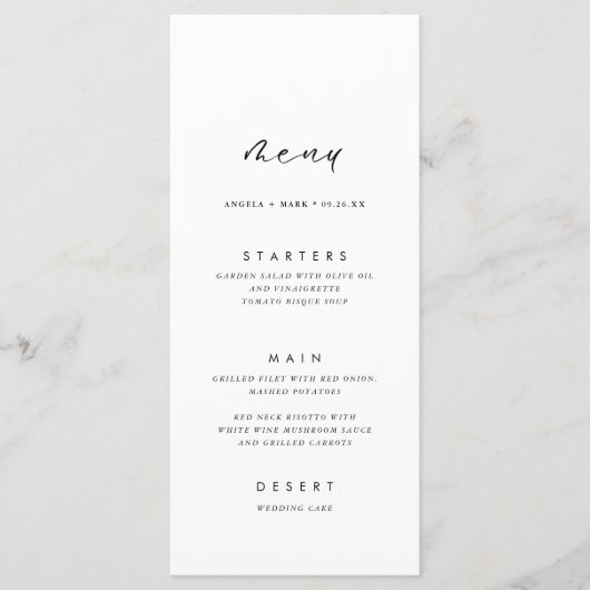 Moderne minimalistische kalligrafie bruiloft menu  (Voorkant)