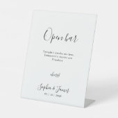 Moderne minimalistische kalligrafie bruiloft open  reclamebord met voetstuk (Voorkant)