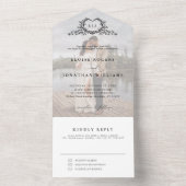 Moderne minimalistische kalligrafie crest monogram all in one uitnodiging (Binnen)