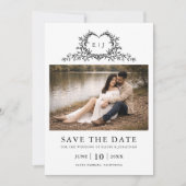 Moderne minimalistische kalligrafie crest monogram save the date (Voorkant)