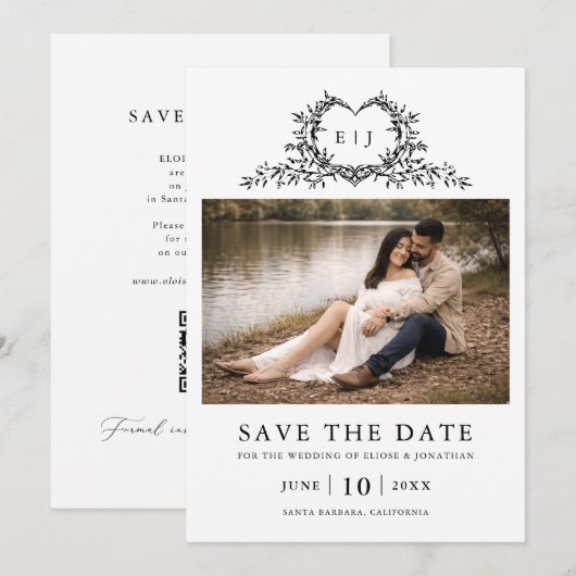 Moderne minimalistische kalligrafie crest monogram save the date (Voorkant / Achterkant)