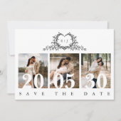 Moderne minimalistische kalligrafie crest monogram save the date (Voorkant)